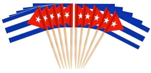 JAVD CYPS 100 Stück Kuba-Flagge, kubanische Zahnstocher-Flaggen, kleine Mini-Stick-Cupcake-Topper, kubanische Flaggen, Länder-Picks, Party-Dekoration, Feier, Cocktail, Essen, Bar, Kuchenflaggen