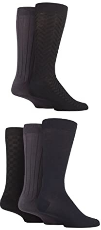 SockShop Men's Patterned Bright Colourful Natural Bamboo Socks Various Designs for Everyday Wear Size 7-11 Pack of 5 Black Navy Grey Textured 7-11