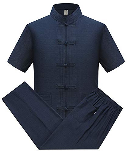 Coton Lin Tai Chi Set pour Hommes - 2 pièces Chinois Traditionnel Costume Tang Arts Martiaux Vêtements Chemises + Pantalon