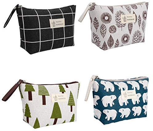 Kosmetiktasche Segeltuch Multifunktionale Makeup Tasche Reise Kosmetiktaschen Tragbare Verfassungsbeutel Waschtasche Münzbeutel mit Reißverschluss für Kosmetika Kleingeld Karten 4 Stück