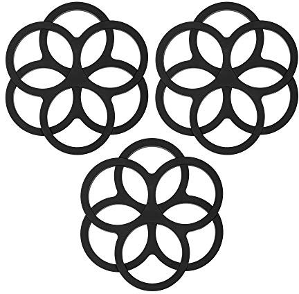 Rubberneck 3er/6er Set Silikon Topfuntersetzer, teilbarer Untersetzer im Blüten-/Ringe-Design, schwarz