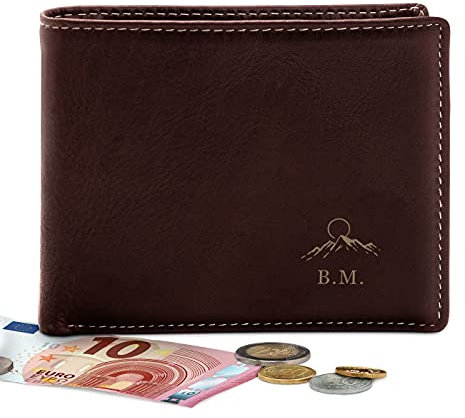 Maverton Portefeuille personnalisé en Cuir Brun - Porte-Carte pour Lui - Organisateur d'argent - Portefeuille gravé en Cuir Naturel - Cadeau d’Anniversaire pour Chaque Homme - Montagnes