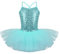 iEFiEL Mädchen Kleid Ballettkleid Kinder Ballett Trikot Glitzer Ballettanzug mit Tütü Röckchen Pailletten Kleid Performance Tanzkleid Türkis 128-140