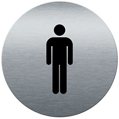 AUA SIGNALETIQUE - Plaque de porte Aluminium brossé imprimé AluSign Ø 85 mm - épaisseur. 3 mm - Double Face adhésif au dos (Toilettes Hommes)