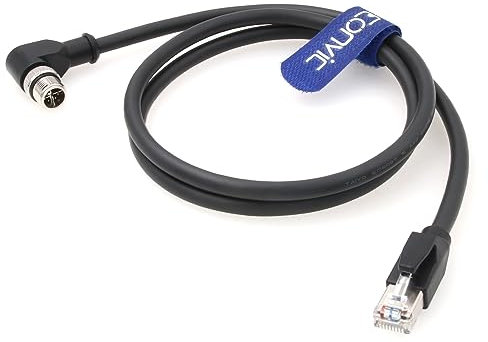 Eonvic Câble Ethernet M12 X Type à angle droit 8 positions vers RJ45 étanche, câble réseau blindé industriel haute flexibilité pour Cognex