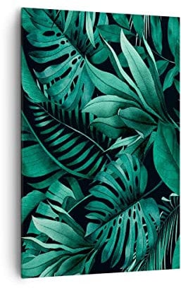 Wandbilder Dekoration Wohnzimmer Blätter Grafiken Monstera Bilder auf Leinwand 80x120cm Leinwandbild mit Rahmen Schlafzimmer Küche Deko Wand Kunstdruck Art Groß XXL Wanddeko Bild Canvas PA80x120-4886