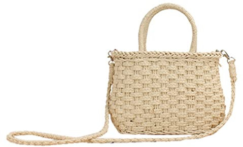 FAIRYSAN Niedlicher Korb Einkaufstasche Weide Strand Handtasche Seegras Aufbewahrung Outdoor Korb, beige, Einheitsgröße