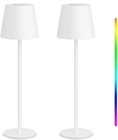 uuffoo 2 Stück LED Akku Tischlampe Outdoor Tischlampe Kabellos Touch Metall Tischlampe Warmweiß und RGB und IP44 wasserdicht für Schlafzimmer Lesen Arbeit Bar Restaurant (Weiß)