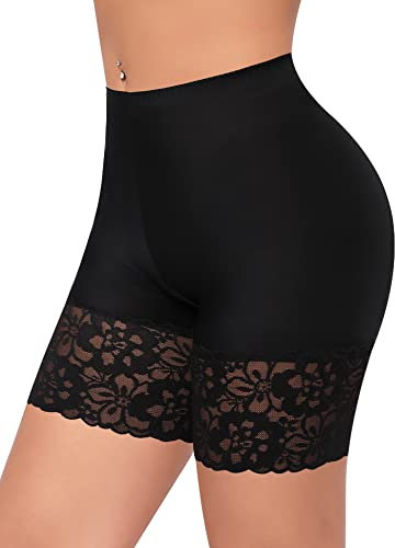 YARRCO Damen Unterhose Spitze Radlerhose Kurz Unter Rock Hosen Anti-Chafing Slipshorts Boxershorts Unterwäsche Shorts (Schwarz, XL)