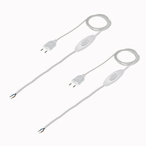 HALOTEC | Pack 2 Cable Alimentación 1,5m Blanco | Con Enchufe e Interruptor | Longitud del Cable Enchufe a Interruptor 100 cm, Interruptor a Extremo Libre 50 cm| Fabricado en Italia|Maxima Calidad