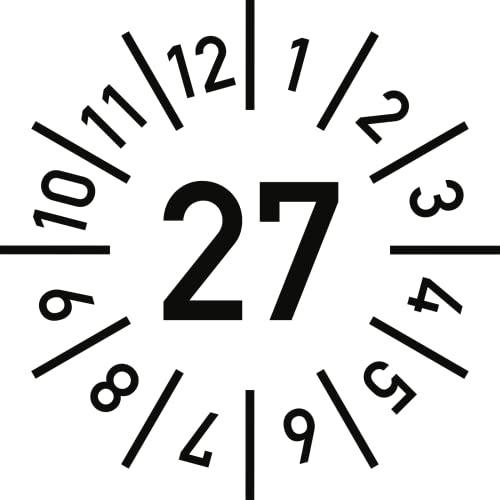 Dreifke® Prüfplakette Jahr 27 mit Monaten, weiß, Folie, Ø 20 mm, 10 St./Bo.