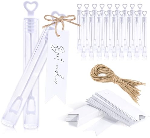 BOFUNX 50 Stücke Seifenblasen Hochzeit mit Seifenblasen Etikett Juteschnur Wedding Bubbles für Hochzeit Geburtstag Verlobung Valentinstag Party Gastgeschenk