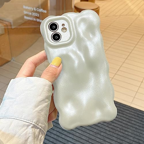 XIZYO Glitter Case for iPhone 11, Cute Solid Color Curly Wave Shape Soft TPU Bumper Phone Case, for Women Girls Aesthetic Design Silicone Slim Bling Shockproof Phone Cover, Sparkly White