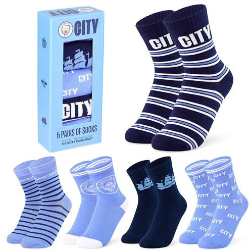 Manchester City FC Bunte Socken Kinder, Jungen Fussball Socken mit Motiv 5er-Pack