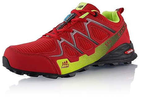 Fusskleidung® Damen Herren Wanderschuhe atmungsaktive Trail Running Trekkingschuhe Rot Grün EU 39
