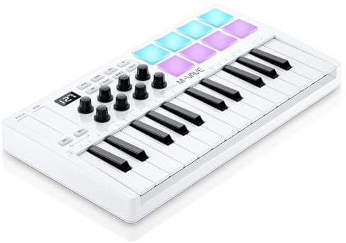 M-VAVE SMK-25-25 Key USB MIDI Keyboard Controller With 8 Backlit Drum Pads, Bluetooth, Professional dynamic keys, 8 Knobs