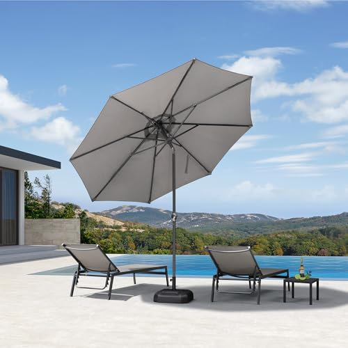PURPLE LEAF 2.7M Garden Market Parasol Outdoor Table Patio parasol with Two Tilt Buttons and Crank 8 Aluminum Sturdy Ribs for Pool Deck Backyard Beach Light Gray