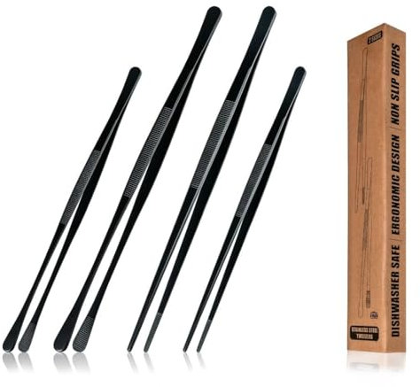 EasyMBC-Set Utensili Cucina-30,00cm-25,00cm-Pinza multiuso in acciaio inox,4 pinze professionali, gadget cucina per chef professionali, 4 accessori cucina per barman-barbecue-precisione chirurgica.