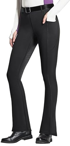 FitsT4 Sports Women's Full Seat Horse Riding Pants Bootcut Riding Tights with Pockets Equestrian Breeches for Women Black L