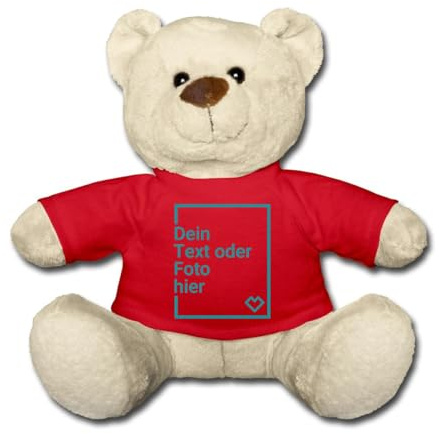 Spreadshirt Kuscheltier Personalisierbares Baby-Plüschtier, Selbst Gestalten Mit Text Und Foto, Teddy Mit T-Shirt in Rot