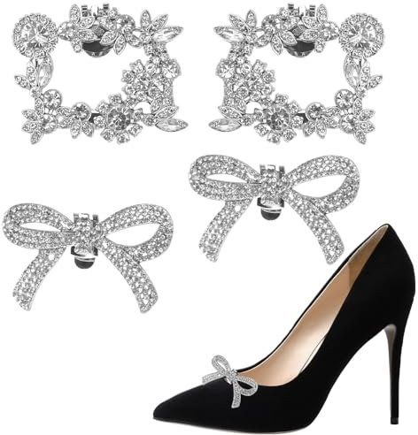 NAROSEBE 4 Stück Schuhclips Damen Hochzeit Schuhanstecker Glitzer Schuhanstecker Hochzeit Schuhclips Strass Schuhclips Schleife Schuh Charms Glitzer Kann Zerlegen Schuh Dekorative Accessoires