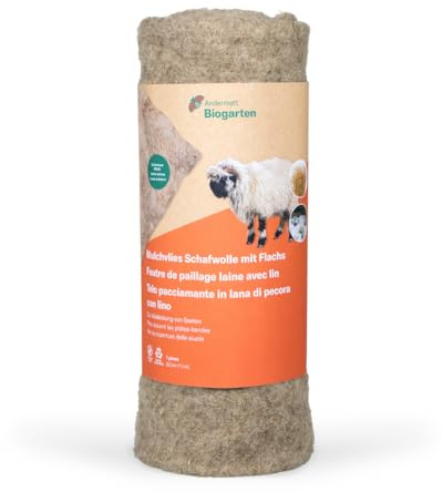 Andermatt Biogarten Mulchvlies aus Schwarznasenschafwolle & Flachsstroh 2,5 x 1,1 m – natürliches Unkrautvlies, für Gemüse & Beete, wasserdurchlässig, wiederverwendbar, kompostierbar