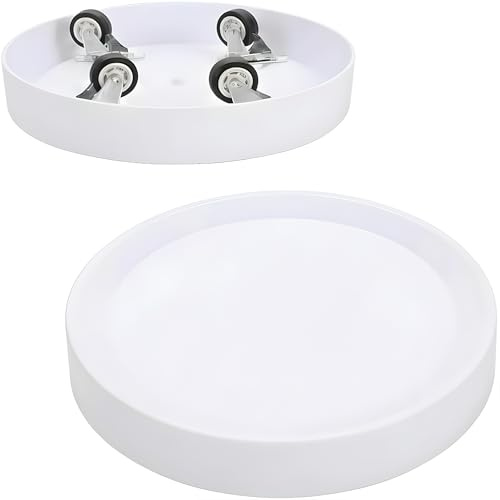 KangTeer Plant Caddy with Hidden Wheels, 2Pack Round Flower Pot Roilling Stand 24.5cm, Mobile Plant Trolley with Casters, Rolling Plant Dolly for Indoor, White