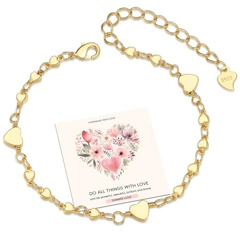 EXGOX Damen Armband Herz 925 Sterling Silber Armband Damen Gold Armband für Frauen Charm Armband Silber Armband Damen Mädchen Modeschmuck für Frauen und Mädchen Geschenke