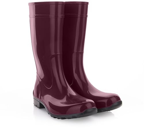 LEMIGO Damen Gummistiefel Wasserdicht Hohe Regenstiefel Gartenschuhe 967 Ilse (Weinrot, 40)