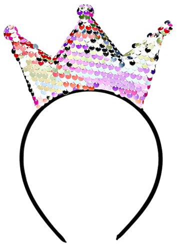 WLLHYF Pailletten Krone Stirnband, Glitzer Kronen Haarband Gold Haar Hoop Haarschmuck für Mädchen Frauen Geburtstag Weihnachten Party (Beigerosa)
