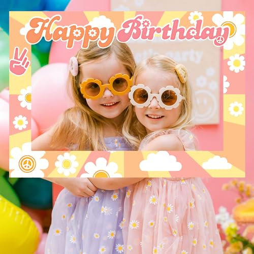 Groovy Daisy Hippie Geburtstag Party Photo Booth Requisiten Rahmen Groovy Daisy Geburtstag Party Dekoration für 60er 70er Jahre Retro Hippie Party Supplies Groovy Party Favors
