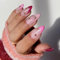 JUSTOTRY 24 Pcs Press on Nails Almond with Star Designs,Pink and Red False Nails Short,Pretty Stick on Nails for Women,Glossy French Oval Fake Nail Medium for Nail Art Gifts