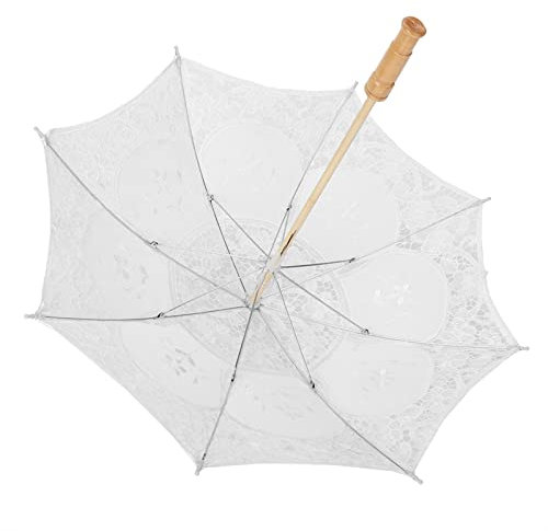 Parapluie en Dentelle avec Manche en Bois, Tissu en Soie, Broderie de Fleurs en Dentelle Faite à la Main, Parapluie de Photographie de Mariée pour Décoration de Mariage (L)