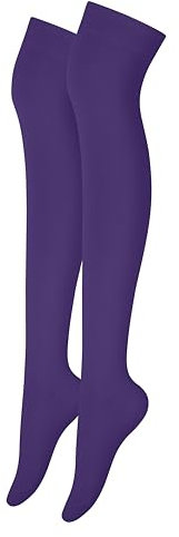 Alanna Jones Girls Ladies Women Plain Over The Knee High Microfiber Socks Cotton Rich Thigh Socks Leg Warmer for Casual Daily Wear UK Size 4-6.5 (Purple)