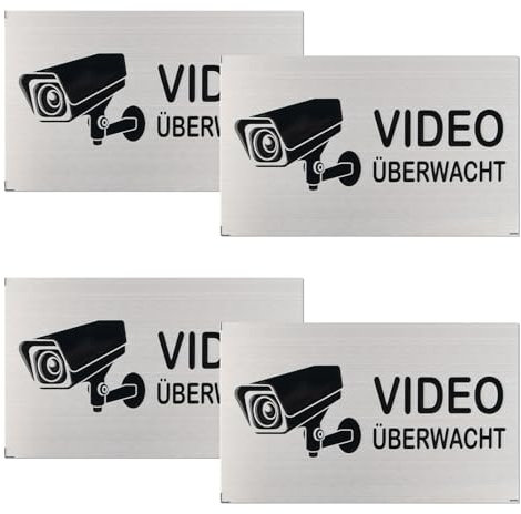 4 Pezzi Cartello Videosorveglianza, Cartello per videosorveglianza Autoadesivo, 10 x 6 cm Cartello Area Videosorvegliata Alluminio, Cartello Area Videosorvegliata da Esterno