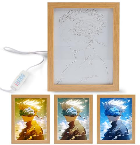 Forhome LED Wandbild mit 3 Farben,USB-betrieben, Massivholz Rahmen, austauschbare Acrylbilder (30x40cm) - Anime Design (C)