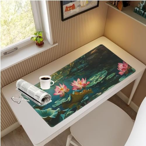 Tapis de Souris XXL 1200x600x3 mm Tapis de Souris Lotus sous Main Bureau, Tapis de Souris Rose Mouse Pad, Tapis Souris Gamer XXL, Imperméable, Base Antidérapant, pour Maison/Deco Bureau/Gamer M808
