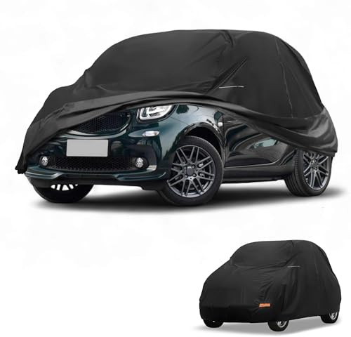 Partuto Autoabdeckung Wasserdicht Alle Wetter Für Smart Fortwo 1 STK | 210D-PU, Schwarz, 280x167x145cm, Anti-UV, Regen Schutz, Reflektierende Streifen, Reißverschluss