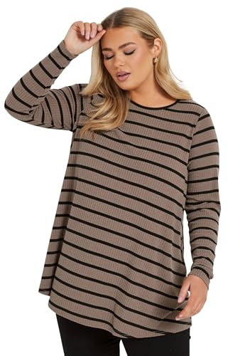 Yours Curve Stripe Ribbed Long Sleeve Swing Top - Women's - Plus Size Curve