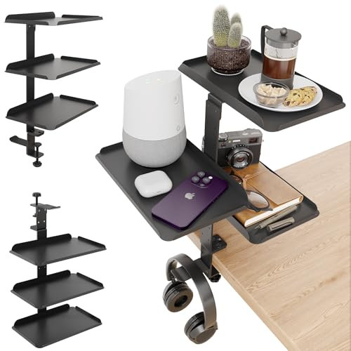 otuiaim Organizador de Escritorio con Abrazadera - Estante Ajustable de 3 Niveles - Montaje Flexible Encima o Debajo del Escritorio - Soporte DIY Sin Perforar para Accesorios de Oficina y Hogar