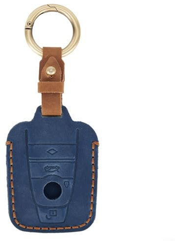 Porte-clés en cuir cousu à la main pour BMW i3/i8 2014 2017, garde votre clé de voiture sûre et élégante (bleu)