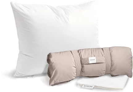 SnooozeGo Duck Down Travel Pillow (55 x 44 cm) | Portable Pillow | Soft Duck Feather Pillow for Airplane, Hotel, Car | Lightweight Travel Essential with Travel Bag & Pillow Case