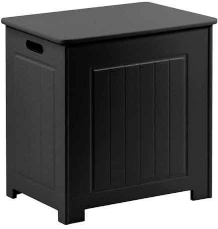 Taylor & Brown Freestanding Wooden Bathroom Laundry Hamper Cabinet Storage Cupboard Clothes Chest Bin Wooden Basket Organiser Unit, Black 51cm x 40cm x 51cm