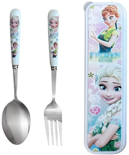 Juego de Cuchara y Tenedore para Niños Frozen, Cubertería infantil Acero Inoxidable con 1 Cuchara 1 Tenedore con Caja de Cubiertos, Cubiertos Bebés Personalizados para Uso en el Hogar y la Escuela