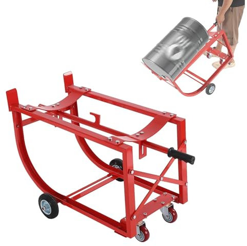 AXGCAA 55 Gallon Drum Cradle, Movable Oil Drum Rack Trolleys with Retractable Dump Bar, 600 lbs Capacity, Heavy Duty Steel Drum Handling Cradle with Wheels, for Factory, Workshop, Garage, Warehouse