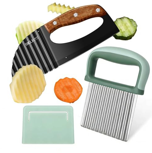 XoeLLe 2 Stück Wellenschneider, Riffelmesser, Wellenmesser, Pommes Schneider, Edelstahl Wellenschnittmesser, mit Schutzhülle für Gemüse Obst Frucht Kartoffel Pommes Kartoffeln Gurken