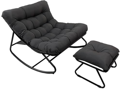 Schaukelsessel, Schaukelstuhl mit Hocker, Relaxstuhl mit Gepolstertem Kissen, Schaukelstuhl Wohnzimmer bis 150 kg Belastbar, Schaukelliege Outdoor Innen für Garten, Schlafzimmer, Terrasse (Grau)