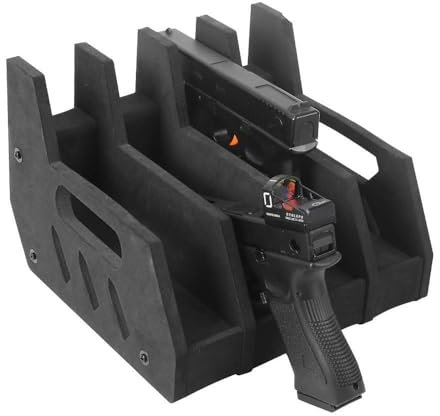 MiOYOOW Pistolenständer, 4 Steckplätze, Eva-Schaum Waffenhalter mit Schraubendreher, Verstellbarer Pistolen-Organizer für die Meisten Pistolen