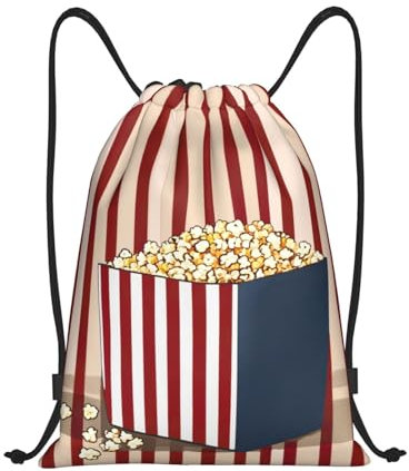 NBRIEU Rucksack mit Popcorn-Druck, Kordelzug, faltbar, für Sport, Reisen, Yoga, Wandern, verstellbar, Schwarz, S