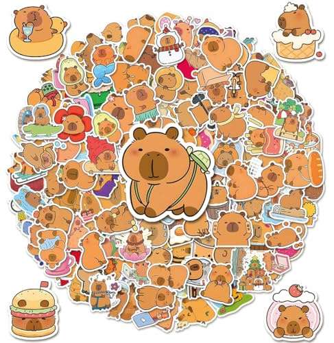 100 Stück Capybara Aufkleber Wasserdichte Animal Sticker Niedlich Deko Graffiti Decal Anime Aufkleber Anwendbar für Erwachsene und Kinder Skateboard Laptop Gepäck Gitarre Skateboard Wasserbecher